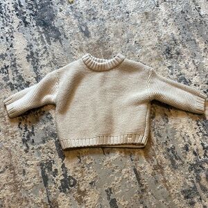 Zara Cream Knit Sweater with Ribbed Trim